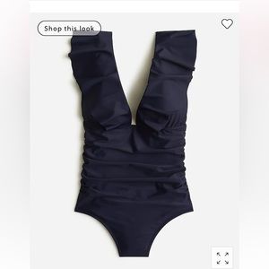JCrew Ruffle V-Neck Ruched One Piece Swimsuit - Navy